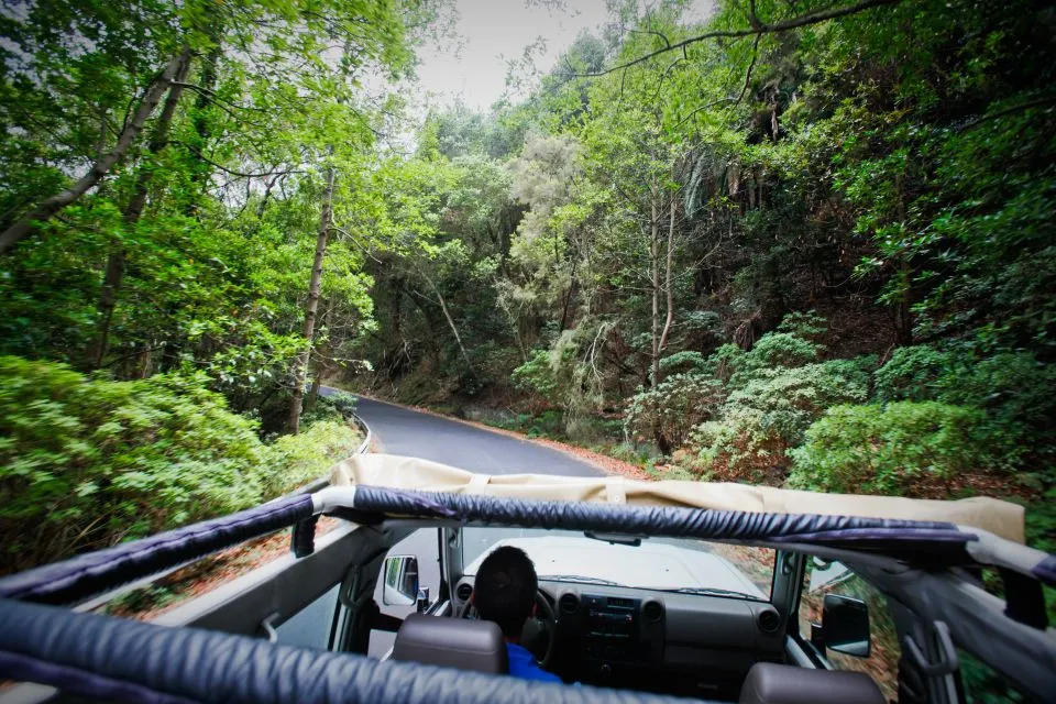 Jeep driving through country road in La Gomera